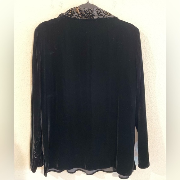 Carole Little Women’s Tunic Shirt Medium Black Silk Velvet Velour Floral Paisley - Picture 3 of 13
